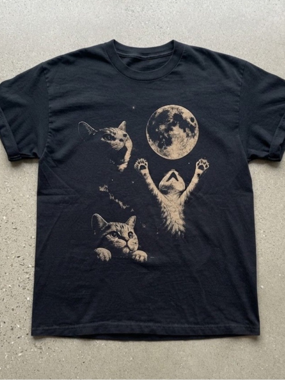 Cat Reaching For Moon Celestial Space Black Gildan T-Shirt